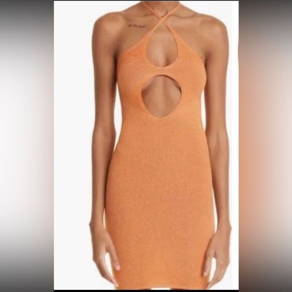 Isa Boulder NWT Cut Out Pull-away Knitted Mini Halter Dress in Yam XS MSRP $550 - Picture 2 of 8